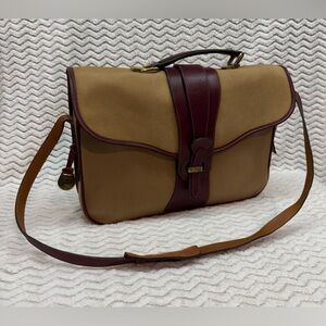 VTG Dooney And Bourke Equestrian Beige Canvas Red Leather Green Label Briefcase